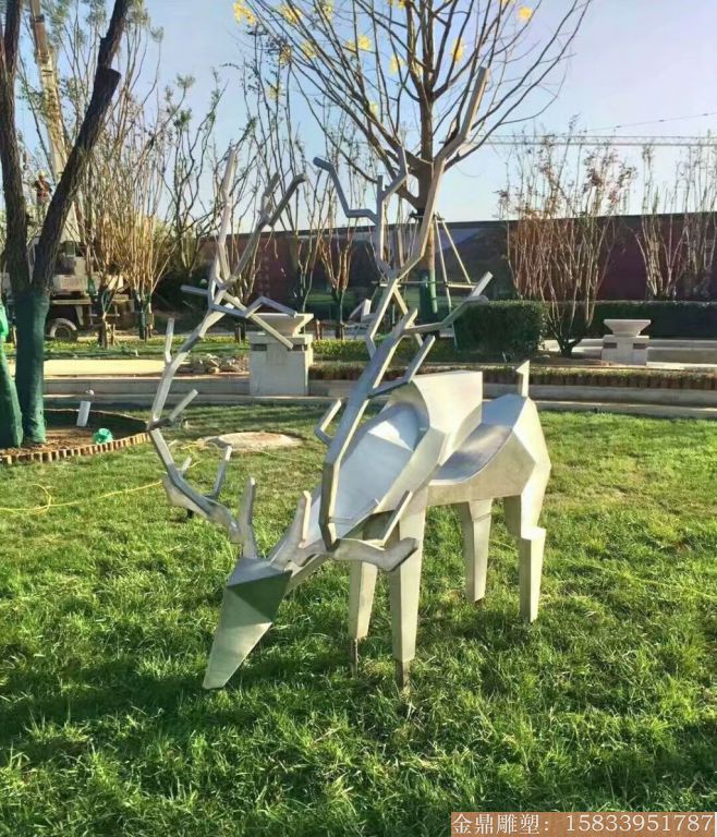 不锈钢切面母鹿雕塑 草坪绿地动物摆件